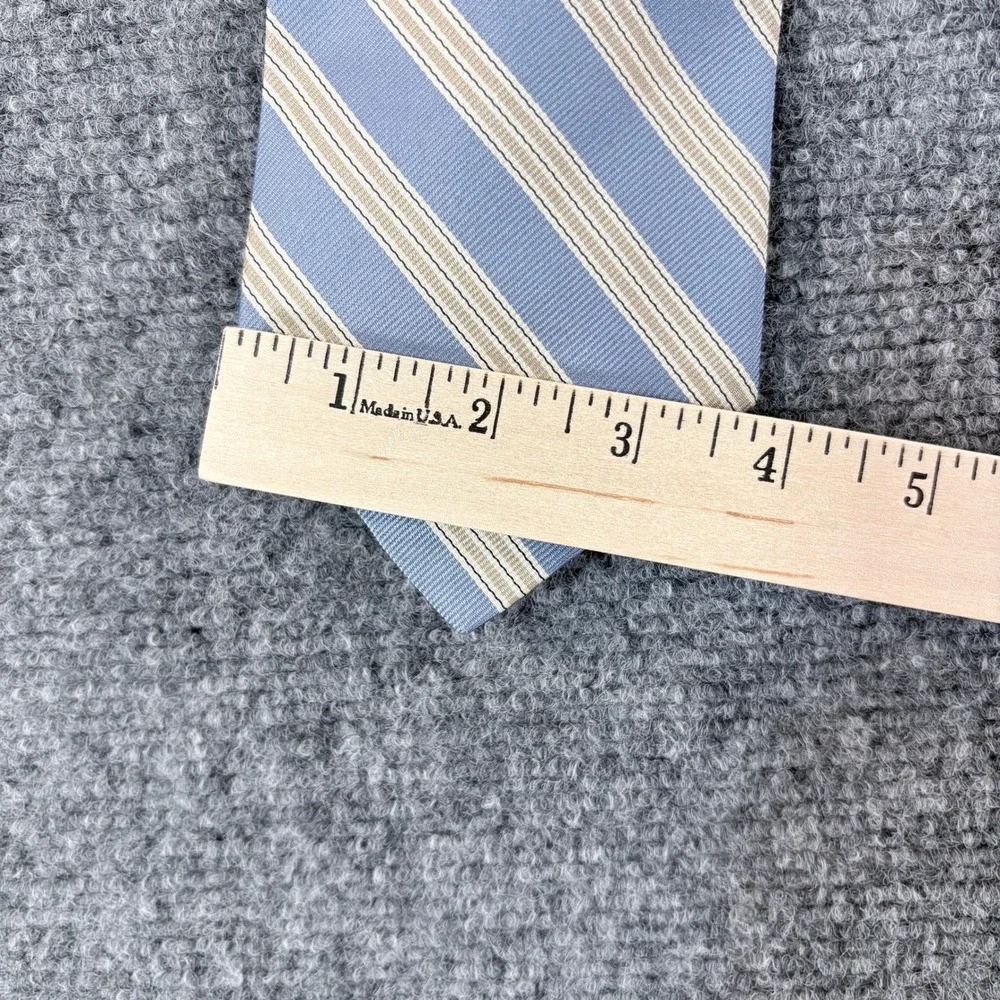 Breuer Mens Silk Tie Light Blue Tan White Striped Handmade Necktie
